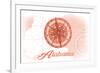 Alabama - Compass - Coral - Coastal Icon-Lantern Press-Framed Premium Giclee Print