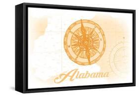 Alabama - Compass - Yellow - Coastal Icon-Lantern Press-Framed Stretched Canvas