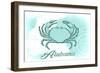 Alabama - Crab - Teal - Coastal Icon-Lantern Press-Framed Art Print