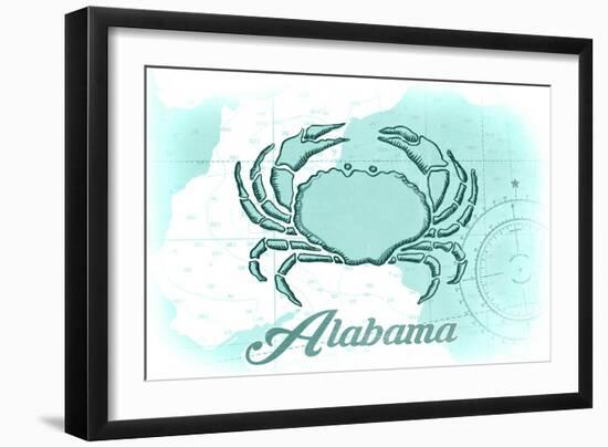 Alabama - Crab - Teal - Coastal Icon-Lantern Press-Framed Art Print