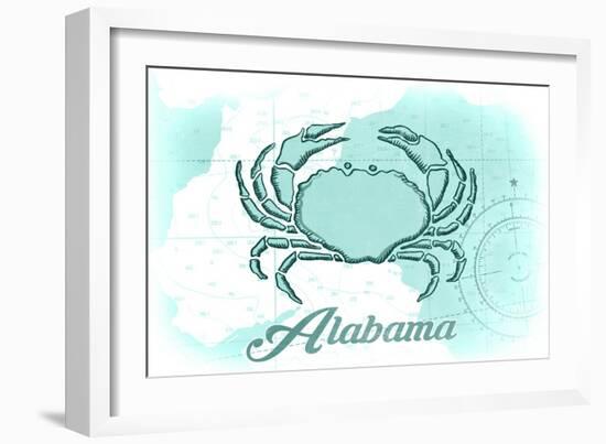 Alabama - Crab - Teal - Coastal Icon-Lantern Press-Framed Art Print