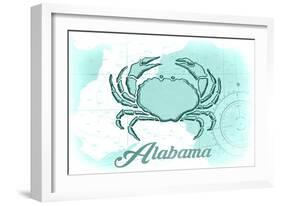 Alabama - Crab - Teal - Coastal Icon-Lantern Press-Framed Art Print