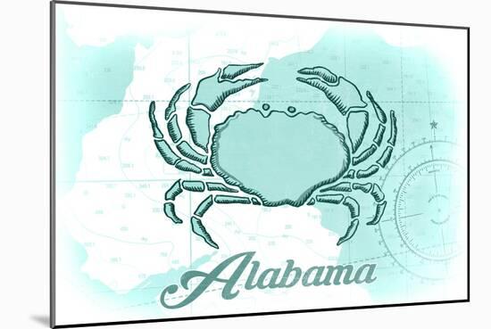 Alabama - Crab - Teal - Coastal Icon-Lantern Press-Mounted Art Print