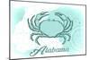 Alabama - Crab - Teal - Coastal Icon-Lantern Press-Mounted Art Print