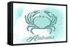 Alabama - Crab - Teal - Coastal Icon-Lantern Press-Framed Stretched Canvas