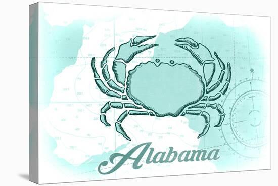 Alabama - Crab - Teal - Coastal Icon-Lantern Press-Stretched Canvas