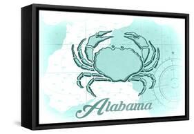 Alabama - Crab - Teal - Coastal Icon-Lantern Press-Framed Stretched Canvas