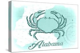 Alabama - Crab - Teal - Coastal Icon-Lantern Press-Stretched Canvas