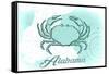 Alabama - Crab - Teal - Coastal Icon-Lantern Press-Framed Stretched Canvas