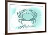 Alabama - Crab - Teal - Coastal Icon-Lantern Press-Framed Premium Giclee Print