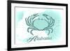 Alabama - Crab - Teal - Coastal Icon-Lantern Press-Framed Premium Giclee Print