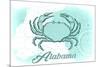 Alabama - Crab - Teal - Coastal Icon-Lantern Press-Mounted Premium Giclee Print