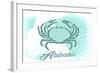 Alabama - Crab - Teal - Coastal Icon-Lantern Press-Framed Art Print