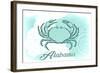 Alabama - Crab - Teal - Coastal Icon-Lantern Press-Framed Art Print