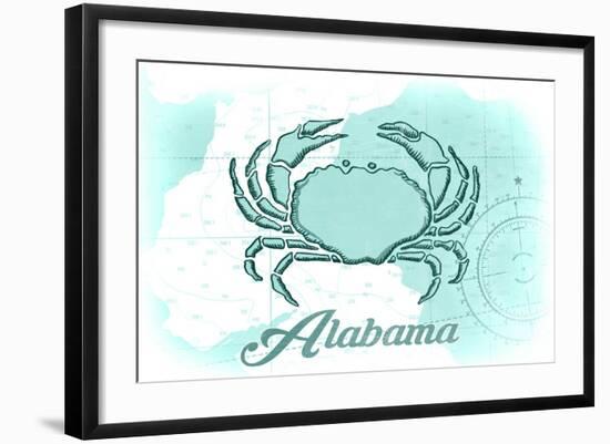 Alabama - Crab - Teal - Coastal Icon-Lantern Press-Framed Art Print