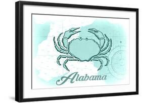 Alabama - Crab - Teal - Coastal Icon-Lantern Press-Framed Art Print