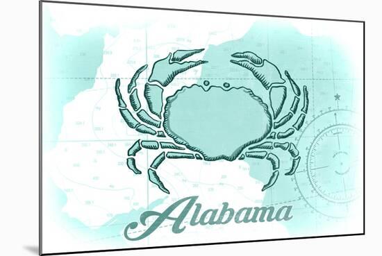 Alabama - Crab - Teal - Coastal Icon-Lantern Press-Mounted Art Print