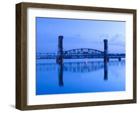 Alabama, Decatur, Old Southern Railway Bridge, Lift Bridge, Tennessee River, Dawn, Blue, USA-John Coletti-Framed Photographic Print