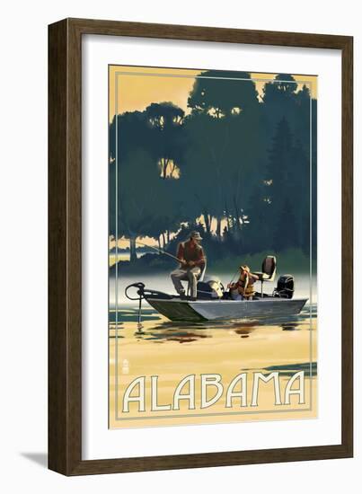 Alabama - Fishermen in Boat-Lantern Press-Framed Art Print