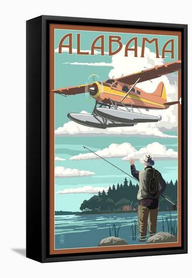 Alabama - Float Plane and Fisherman-Lantern Press-Framed Stretched Canvas