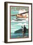 Alabama - Float Plane and Fisherman-Lantern Press-Framed Art Print