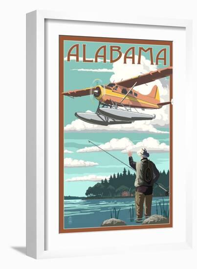 Alabama - Float Plane and Fisherman-Lantern Press-Framed Art Print