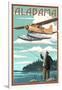 Alabama - Float Plane and Fisherman-Lantern Press-Framed Art Print