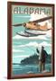 Alabama - Float Plane and Fisherman-Lantern Press-Framed Art Print