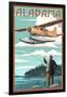 Alabama - Float Plane and Fisherman-Lantern Press-Framed Art Print