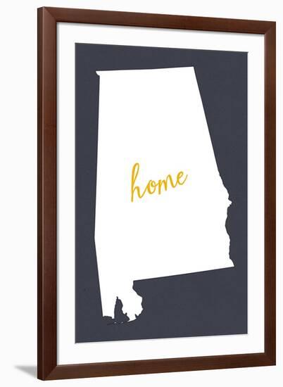 Alabama - Home State- White on Gray-Lantern Press-Framed Art Print