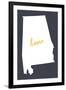 Alabama - Home State- White on Gray-Lantern Press-Framed Art Print