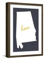 Alabama - Home State- White on Gray-Lantern Press-Framed Art Print