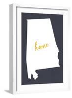 Alabama - Home State- White on Gray-Lantern Press-Framed Art Print