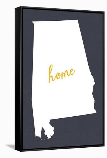 Alabama - Home State- White on Gray-Lantern Press-Framed Stretched Canvas