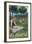 Alabama - Lake and Picnic Scene-Lantern Press-Framed Art Print