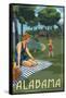 Alabama - Lake and Picnic Scene-Lantern Press-Framed Stretched Canvas