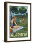 Alabama - Lake and Picnic Scene-Lantern Press-Framed Art Print