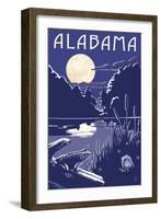 Alabama - Lake at Night-Lantern Press-Framed Art Print