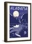 Alabama - Lake at Night-Lantern Press-Framed Art Print