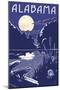 Alabama - Lake at Night-Lantern Press-Mounted Art Print