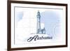 Alabama - Lighthouse - Blue - Coastal Icon-Lantern Press-Framed Premium Giclee Print