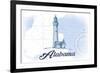 Alabama - Lighthouse - Blue - Coastal Icon-Lantern Press-Framed Premium Giclee Print