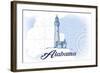 Alabama - Lighthouse - Blue - Coastal Icon-Lantern Press-Framed Art Print