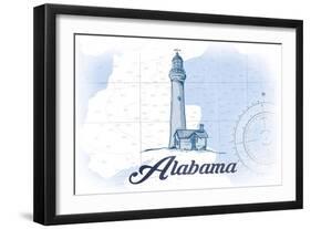 Alabama - Lighthouse - Blue - Coastal Icon-Lantern Press-Framed Art Print