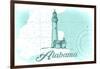 Alabama - Lighthouse - Teal - Coastal Icon-Lantern Press-Framed Art Print