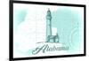 Alabama - Lighthouse - Teal - Coastal Icon-Lantern Press-Framed Art Print