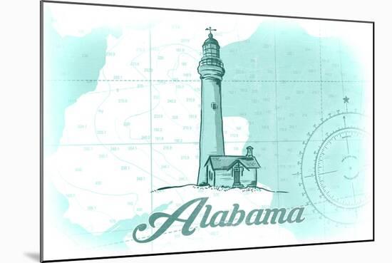 Alabama - Lighthouse - Teal - Coastal Icon-Lantern Press-Mounted Art Print