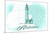 Alabama - Lighthouse - Teal - Coastal Icon-Lantern Press-Mounted Premium Giclee Print