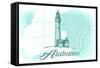 Alabama - Lighthouse - Teal - Coastal Icon-Lantern Press-Framed Stretched Canvas