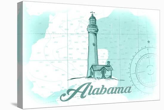 Alabama - Lighthouse - Teal - Coastal Icon-Lantern Press-Stretched Canvas